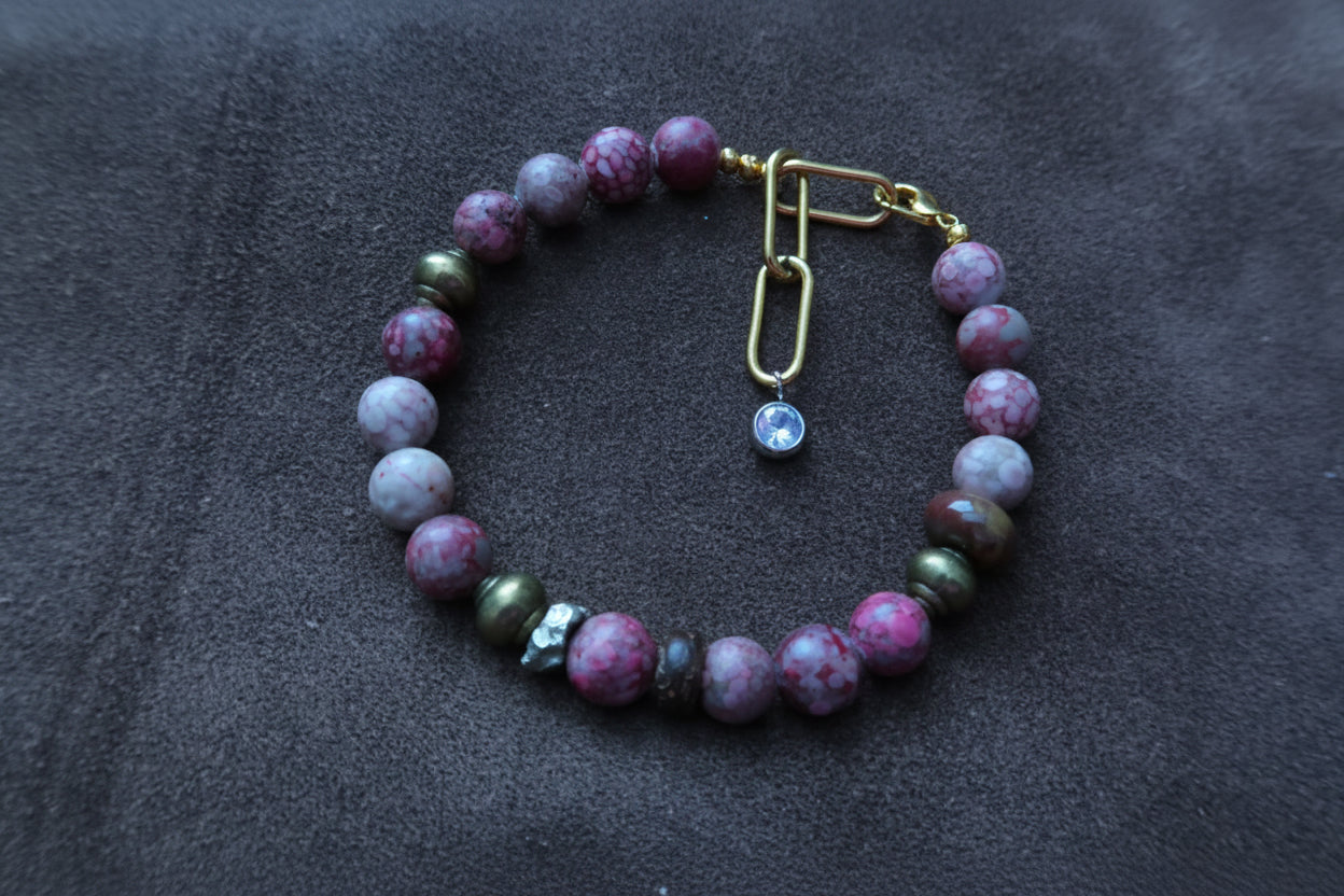 Maifanite & Pyrite Chain Bracelet