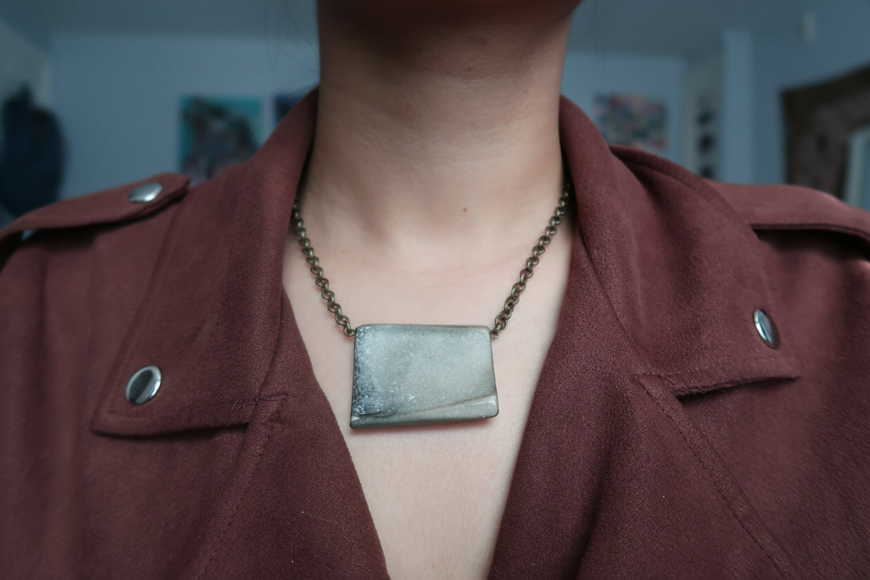 Natural Grey Slate Chained Necklace