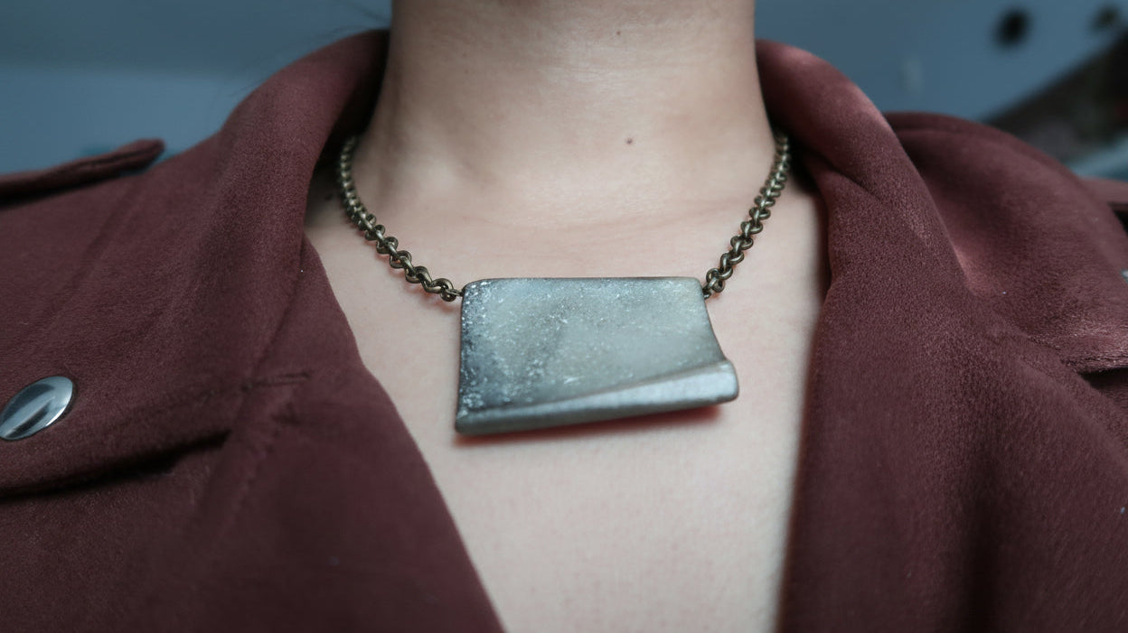 Natural Grey Slate Chained Necklace