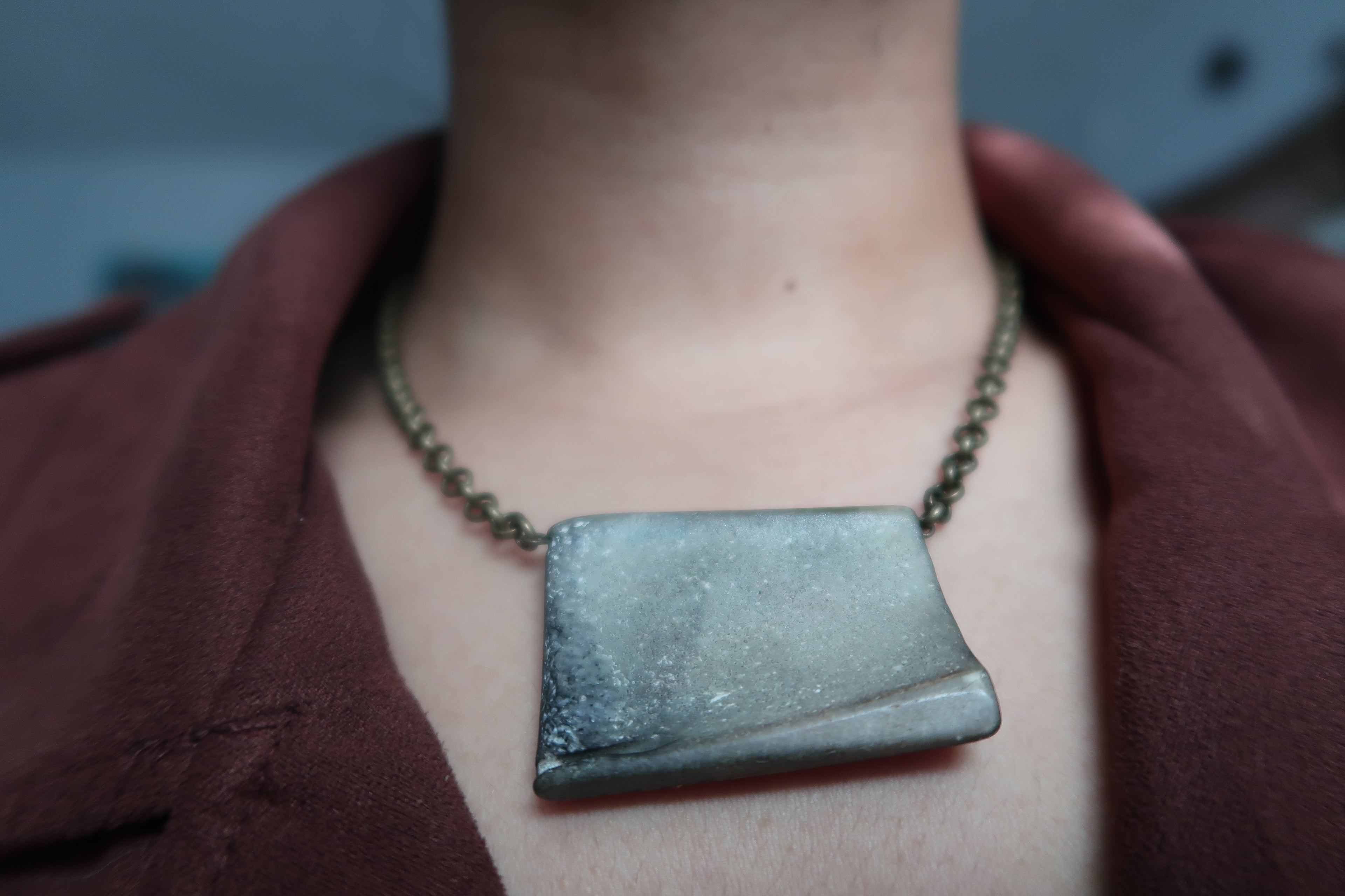 Natural Grey Slate Chained Necklace