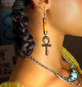 Wood & Bronze Ankh Earrings