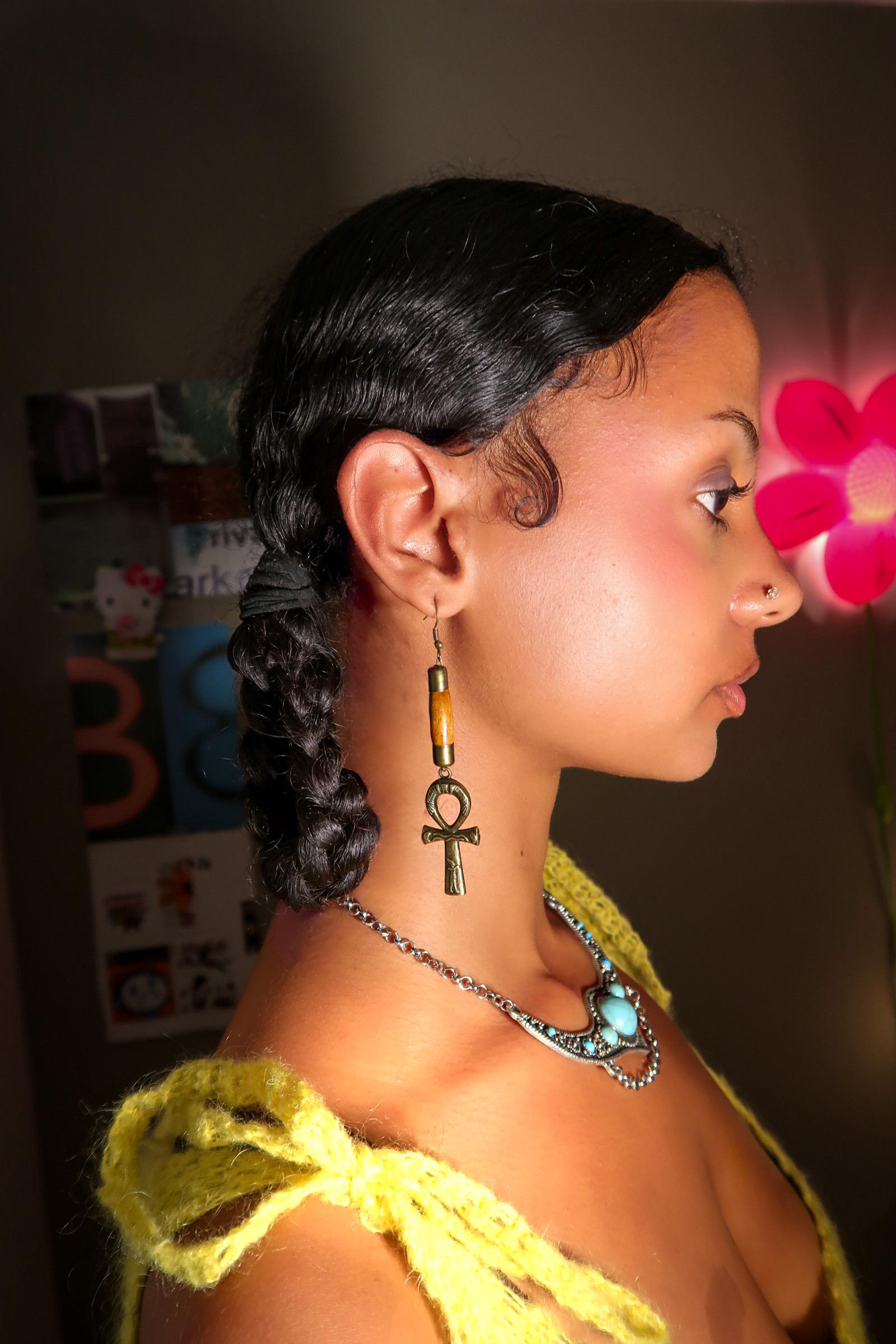 Wood & Bronze Ankh Earrings